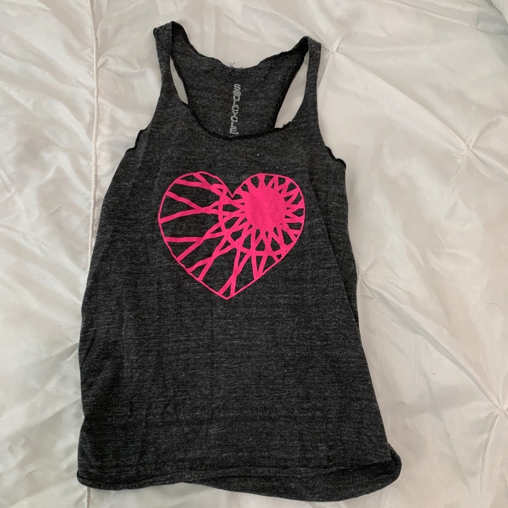 Soul Cycle Grey Tank with Pink Heart - SMALL